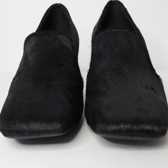 Zara, Hair Fur Curved Block Heel Square Toe Heels, Black - Picture 3 of 10